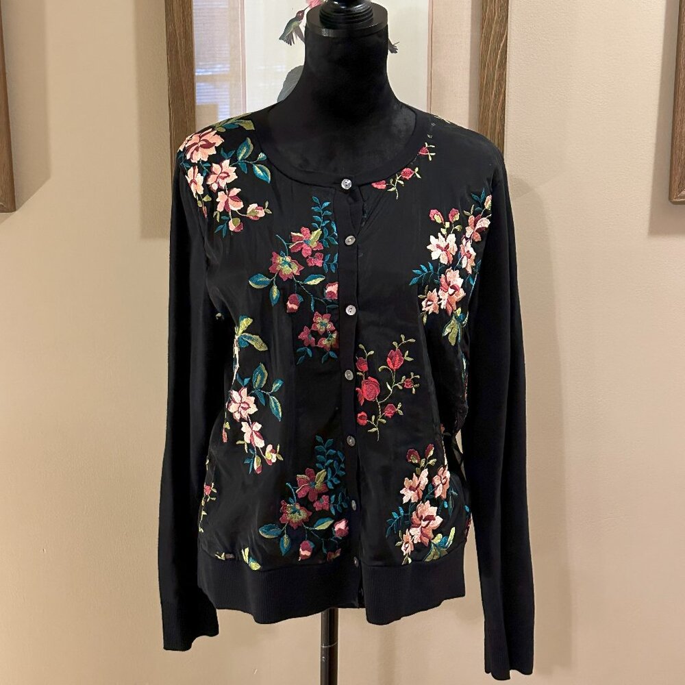 a new day; Size XL, Sheer Floral and Black Knit Cardigan, Lovely